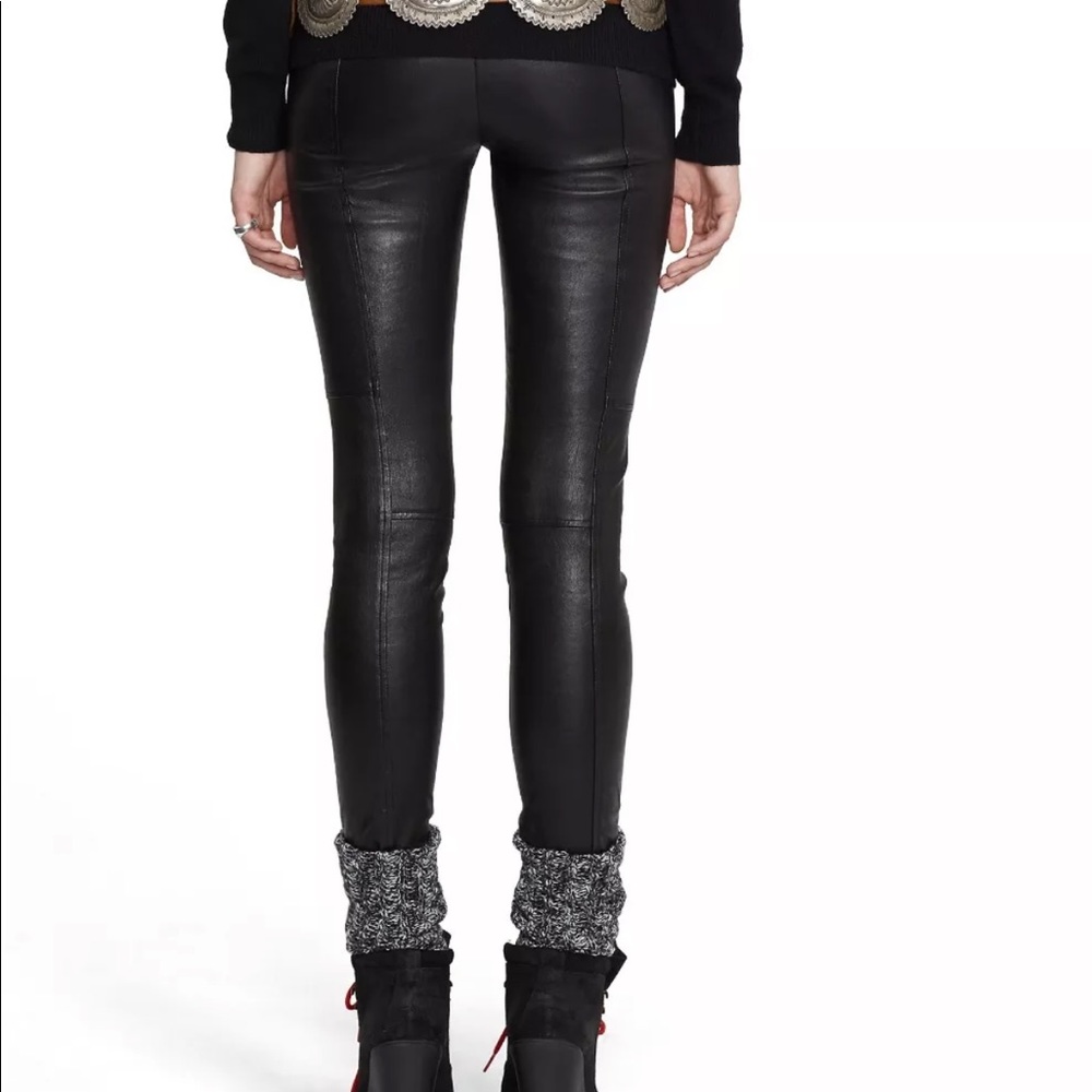 Polo Ralph Lauren Stretch Lamb Leather Black Skinny Pull On Pants NWT - Picture 3 of 9